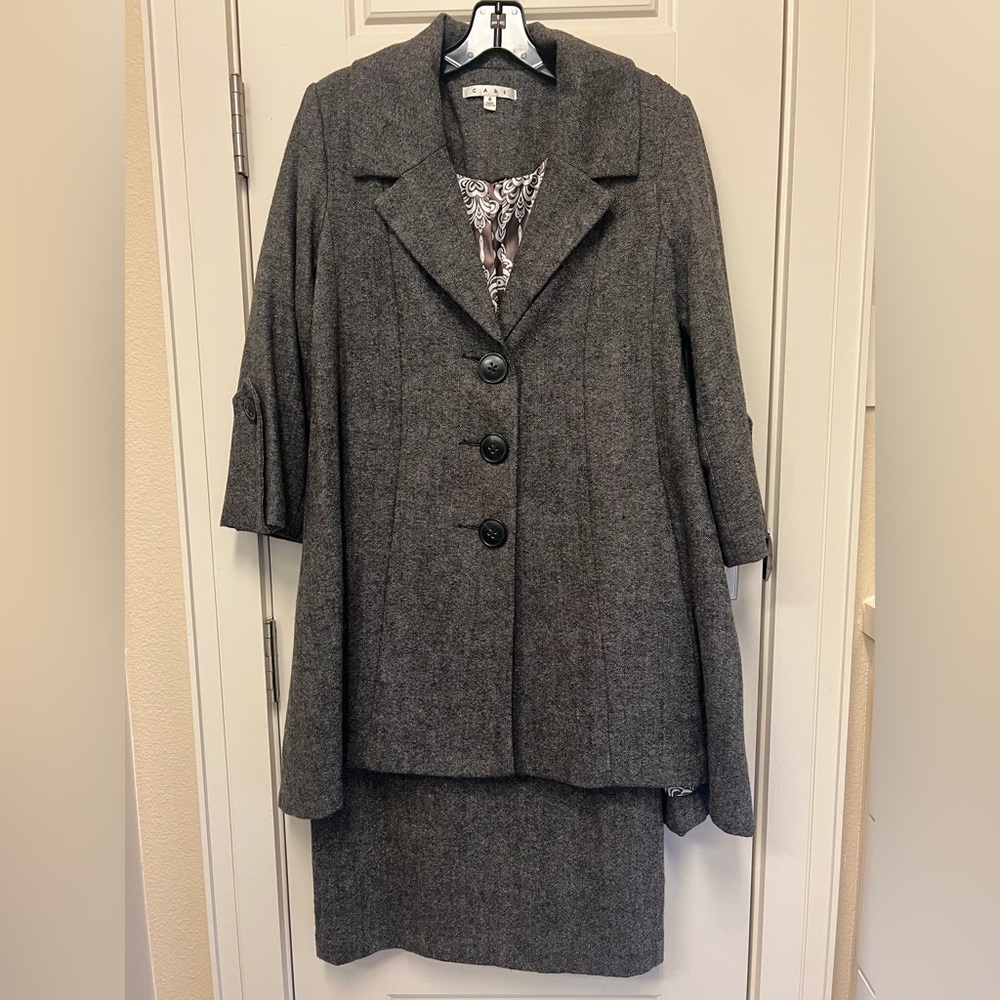 CABi Brown/Gray Tweed Women's Coat & Matching Skirt Set - Picture 2 of 9